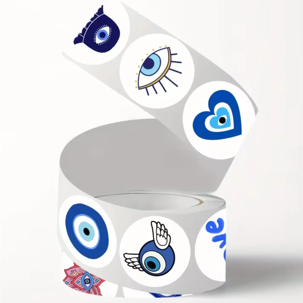 GREEK EVIL EYE 🧿(500pc) 1” Decorative Blue and White Sticker Roll NEW 👁️LAST one